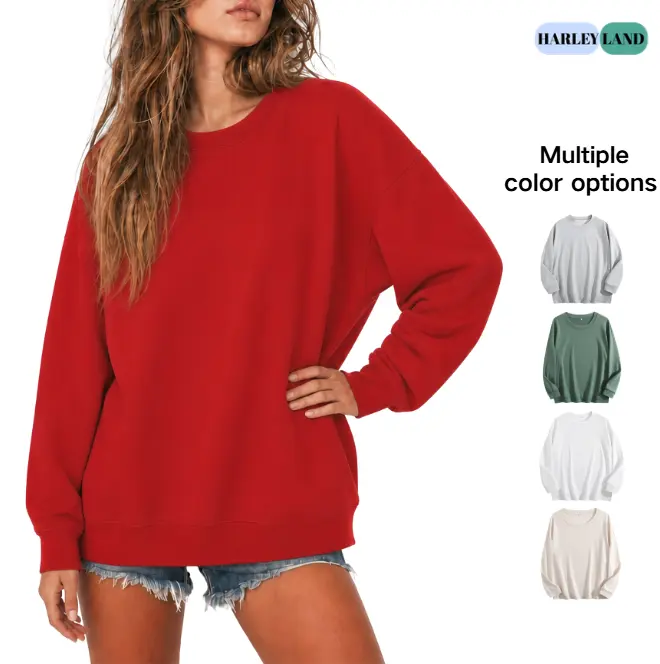 Harleyland Women Stylish Oversized Pullover Long Sleeve Top Made of Cotton‑Spandex‑Polyester Blend 1‑Piece Daily Essential Fall Basic Wear Features Round Crew Neck Soft Geometric Pattern Drop Shoulder Design Suitable For Casual Daily Outfits Sweatshirt S