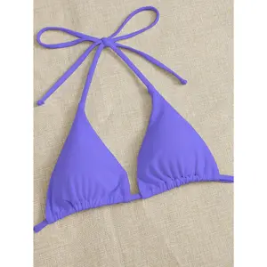 Solid color three-point bikini strap-on women's swimsuit set
