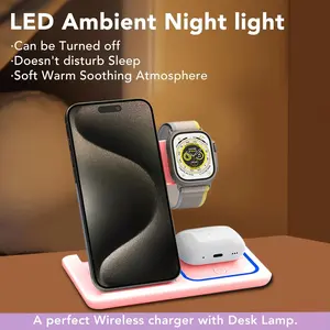 Three-In-One Fast Charging Station with Foldable Stand, Smart Charging Dock, Universal Wireless Charger for iPhone Apple Watch AirPods, Safe Efficient Charging