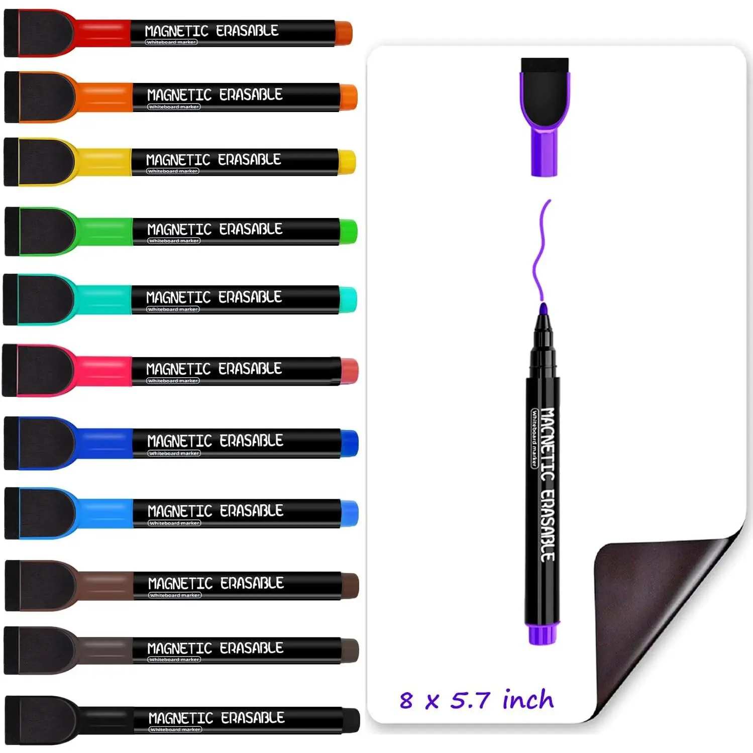 Dry Erase Markers Fine Tip - 12 Colors Whiteboard Markers with Eraser Cap, Low Odor Thin Dry Erase Markers for  Teachers, Work On White board & Calendar, Refrigerator,