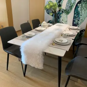 Table Runner, White Faux Fur Table Runner Christmas Dining Cover, Fluffy Wedding Party Holiday Decor with Tassels, Luxury Soft Thanksgiving Birthday Runner