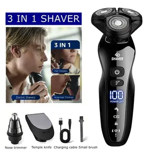 3-In-1 Electric Razor Beard Trimmer for Men, Nose Hair Trimmer & Sideburns Groomer, Waterproof Shaver with LCD Display, Mens Grooming Gift, Rechargeable Shaver, Cordless Shaver, Travel Shaver