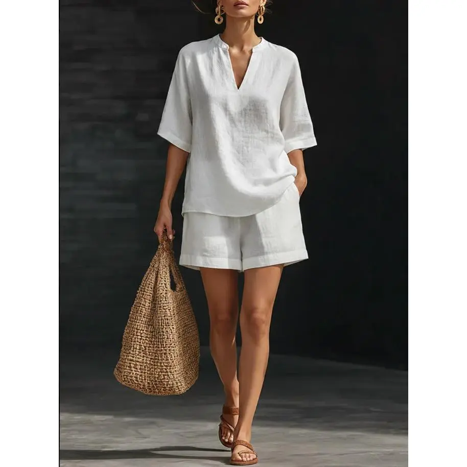 Casual V-Neck Shorts Set