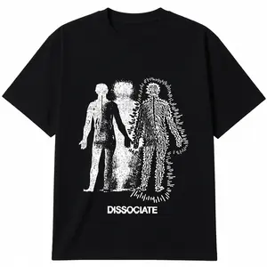 Cotton Short Sleeve Vintage Acid Wash Oversized Drop Shoulder Loose Hip Hop Baggy Retro Basic Tees Shirts With Dissociate Abstract Figures  For Men Women -  tees Graphic