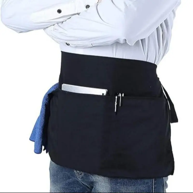 Half Apron with Multiple Pockets, Hotel Workwear for Waitstaff, Casual Style Server Apron, Restaurant Service Uniform, Waiter Apron, Waist Apron with Pockets, Pocketed Aprons