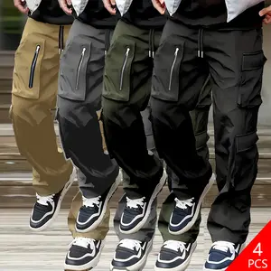 Men’s cargo pants 4-pack, durable fabric, adjustable drawstring, convenient pocket design for easy carry—a men’s wardrobe essential suitable for everyday casual wear and travel; versatile for daily outings and comfortable for commuting.
