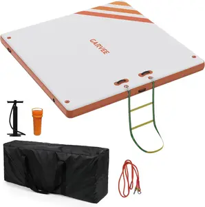 Inflatable Pontoon Dock, Thicken Air Dock Floating Platform, Inflatable Pontoon with Nonslip Surface and Rope Ladder,for Pool Beach Ocean,3*3m,Orange