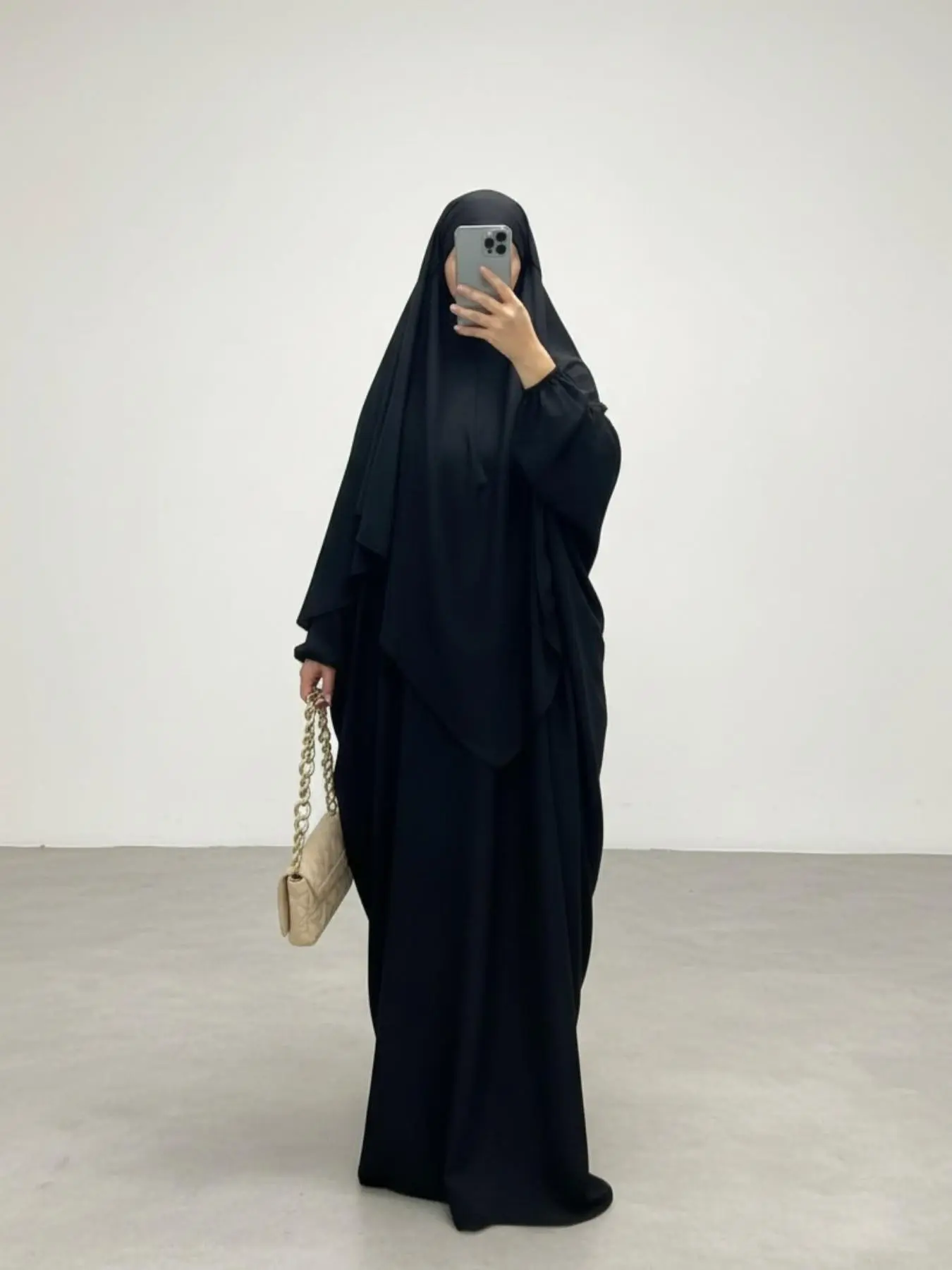 Women's Solid Long Sleeve Abaya & Hijab Set, Modest Fashionable Two-piece Outfits for Women, Women's Islamic Clothing for Daily Wear, Modesty Muslim Clothing