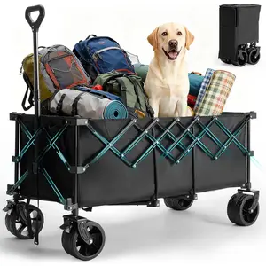 300L Heavy Duty Folding Wagon - 440lb Capacity, 7-Inch Wheels, Instant Fold & Carry Bag for Camping/Gardening/Beach