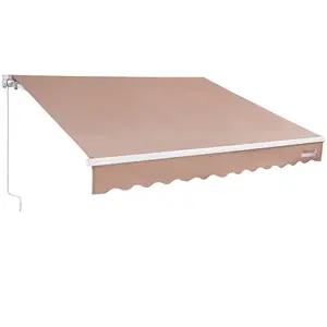 Manual Retractable Awning 12 x 10 ft for Outdoor Patio, Retractable Sun Shade, Water-Resistant Polyester Patio Door and Window Shelter with Crank Handle, Ideal for Backyard and Balcony