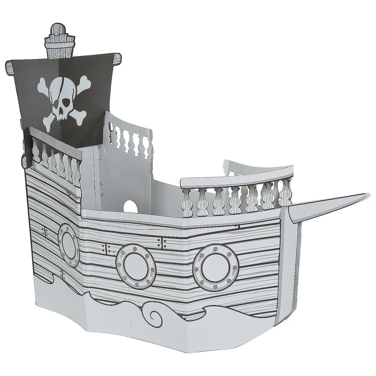 Kids' Color-Your-Own Cardboard Pirate Ship Indoor Playhouse - Oriental Trading Company Large Arts & Crafts Paint Kit for Ages 6+, Class Project Gift, Foldable, Crayons, Pretend Play, Easy Storage, 25in x 30.5in x 35in