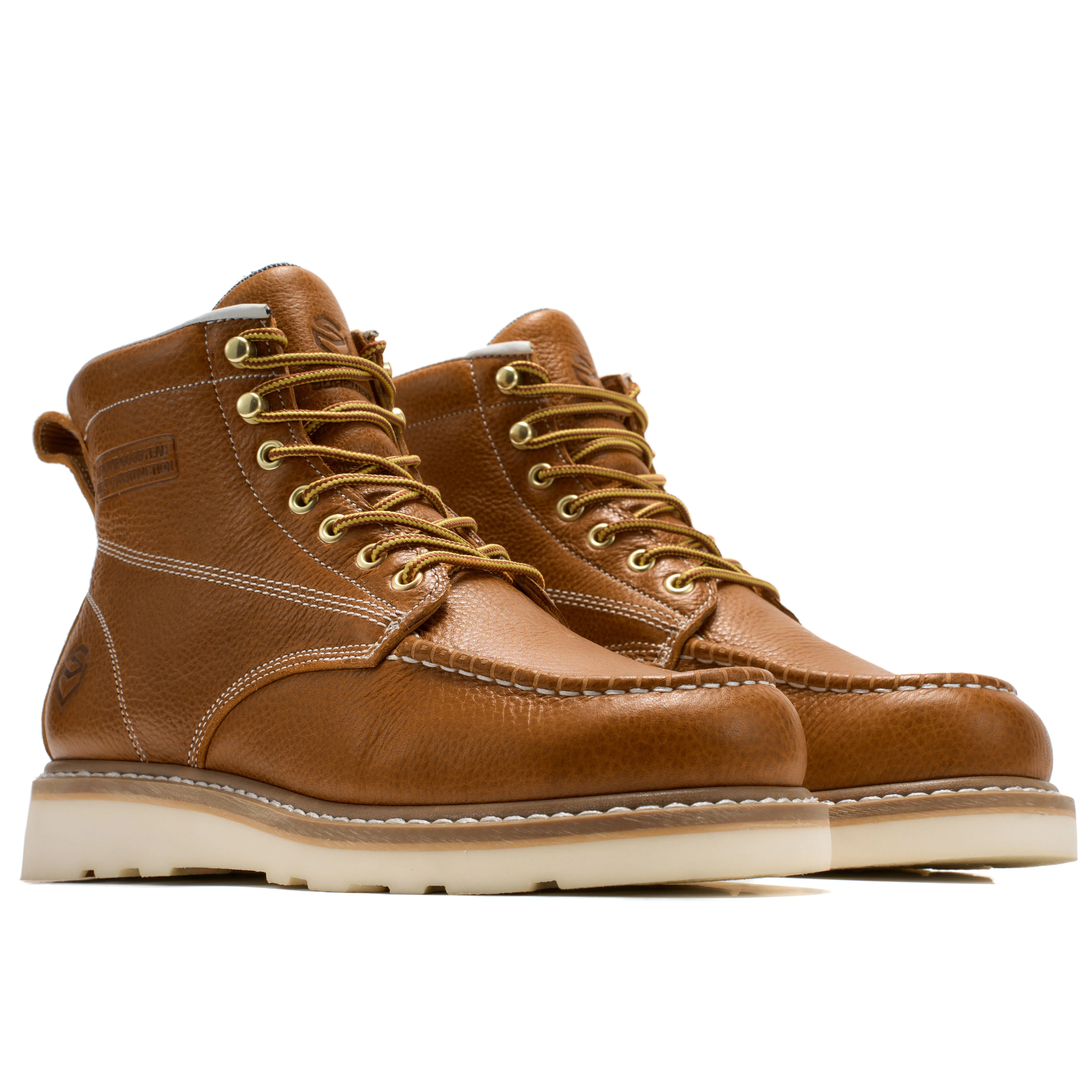 SUREWAY 6in Wedge Moc Soft/Steel Toe Work Boots for Men,Premium Full-Grain Leather,GoodyearWelt,Safety Work Boots/Shoes,Comfort Insole,Oil/Slip Resistant,EH Industrial Construction