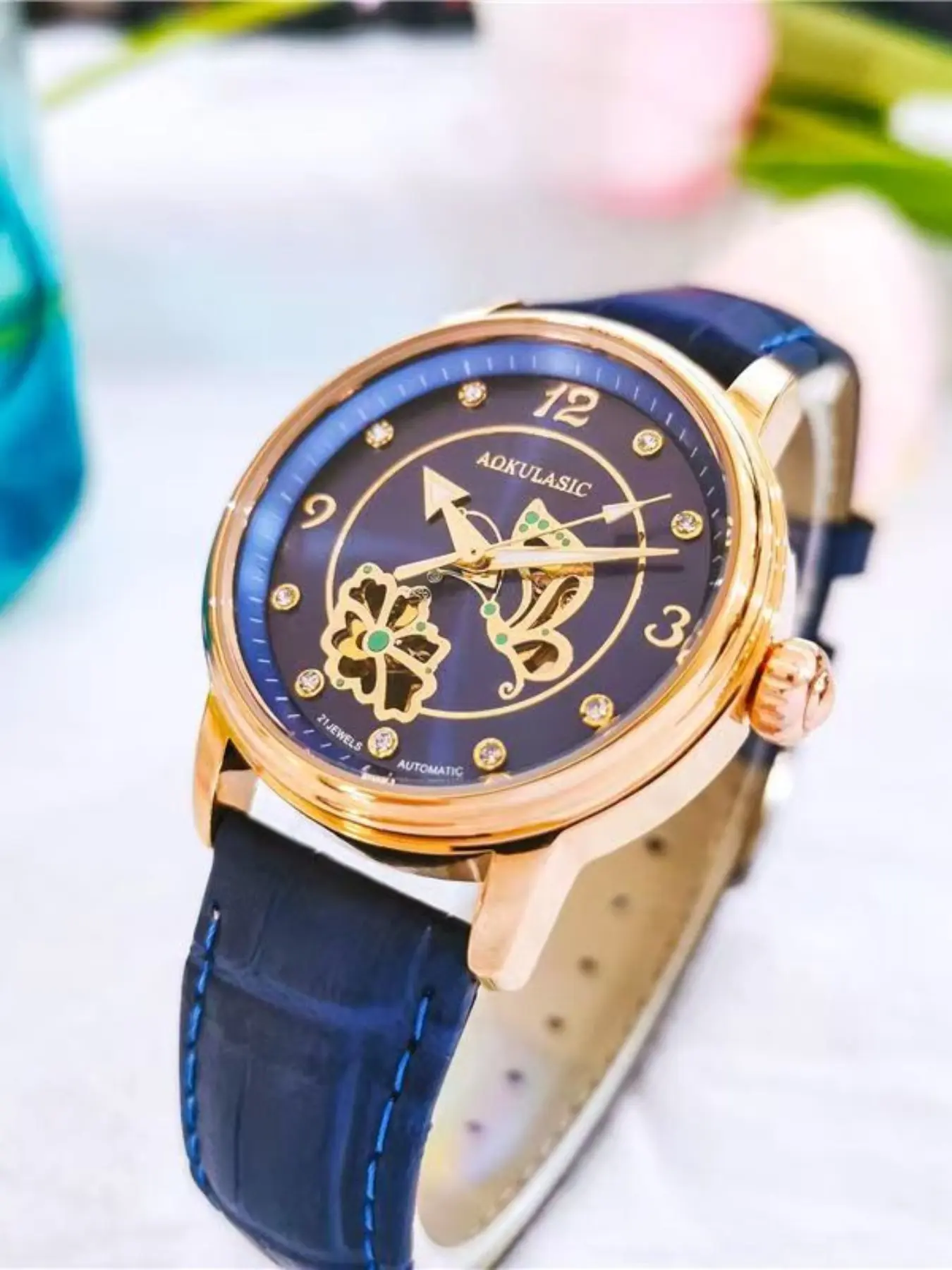Top luxury Butterfly Love Flower series business ladies' mechanical watch, hollowed out design, high aesthetic value, leisure, versatile personality, compact ladies' watch, fully automatic mechanical watch, Analog mechanical watches, female student