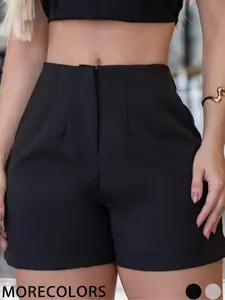 Women's Solid Color High Waist Shorts, Casual Comfy Shorts for Daily Wear, Ladies Bottoms for Summer