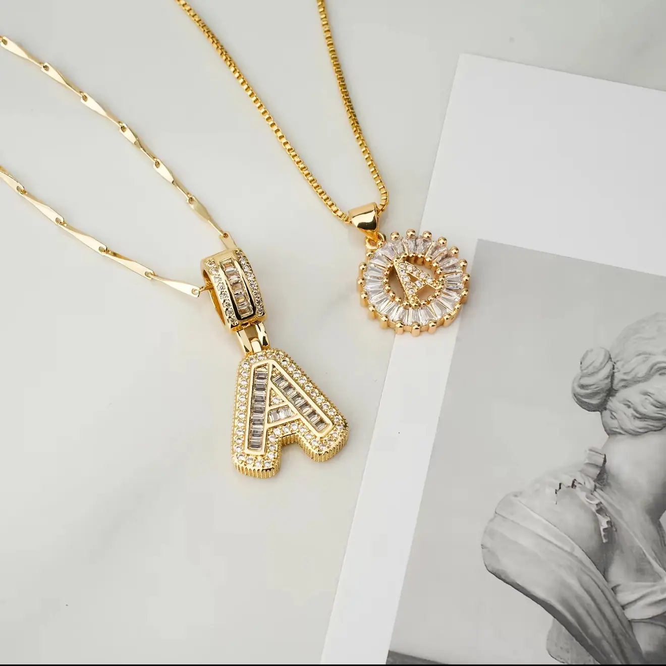 Women's Royal Drip Co. 2-Pack Initial Letter Pendants Necklaces, 14K Gold Plated Cubic Zirconia Alphabet Jewelry, Adjustable 17-19 In Fashion Accessories jewelry gift layering hip hop jewelry lucky couples day anniversary jewelry set name gold-plated