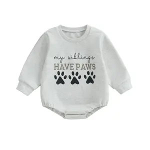 TheFound Newborn Baby Boy Girl Bubble Romper My Siblings Have Paws Long Sleeve Onesie Bodysuit Cute Fall Winter Clothes
