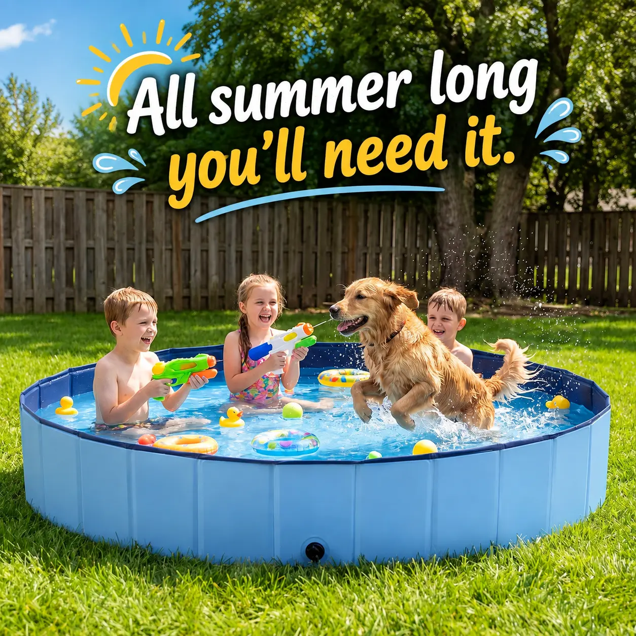 Foldable dog pool hard plastic shell swimming pool extra large space pet puppy bathing tub foldable backyard swimming pool suitable for dogs and children blue Non Inflatable Portable Pool Pool Floaters