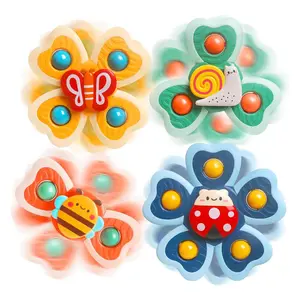 Suction Cup Spinner Toy Set, Cartoon Insect & Flower Design Sensory Spinning Toy, Early Learning Bathtub and High Chair Toy