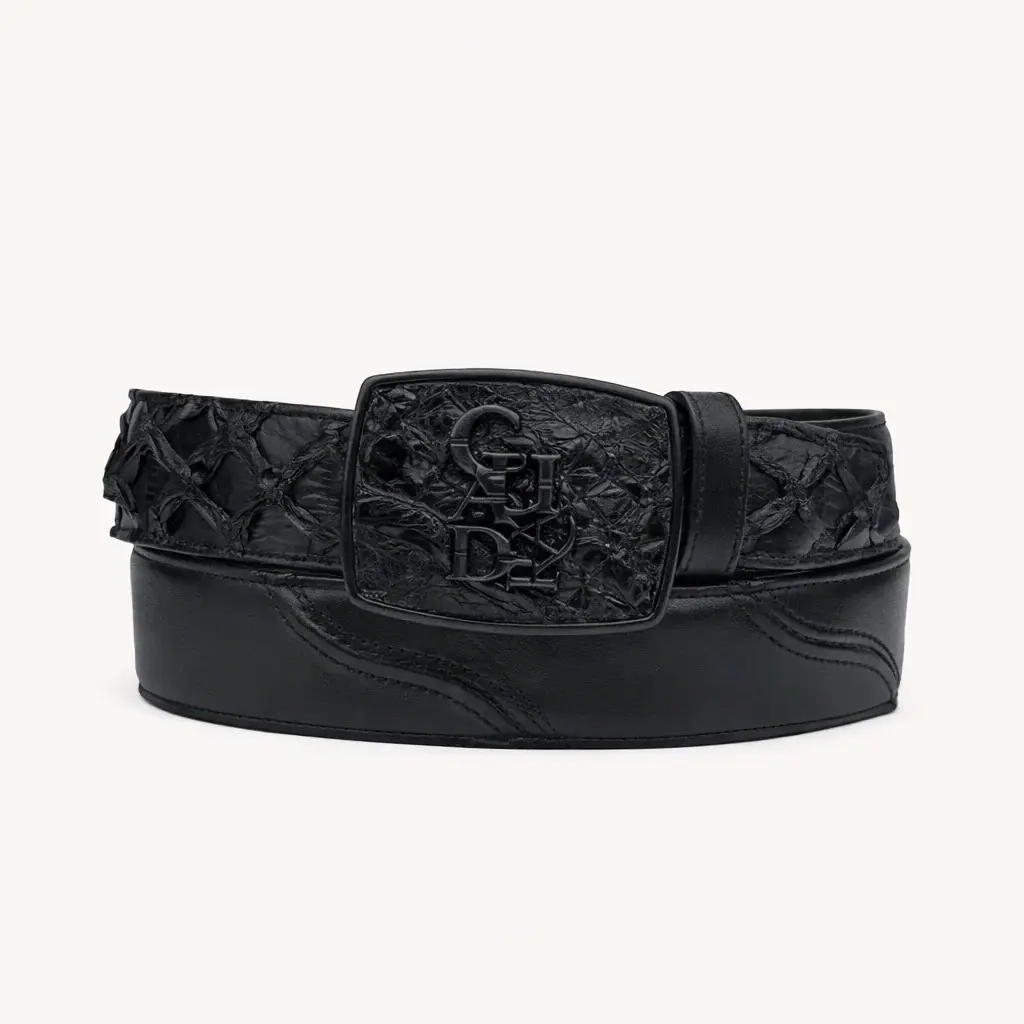 Cuadra MNS Pirarucu Black Leather Western Belt
