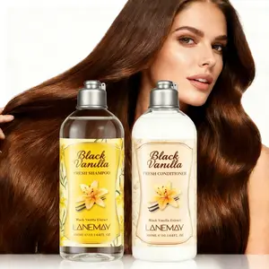 2 x 300ml Black Vanilla Hair Care Set - Shampoo & Conditioner with Coconut Oil & Shea Butter - Gently Cleanses, Hydrate & Strengthens Hair - Reduces Breakage