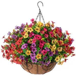 Artificial Hanging Plant Flower Basket, Faux Flower Basket with Hanging Basket, Artificial Hanging Baskets, Decorative Outdoor Decoration for Porch Home Courtyard Balcony Yard