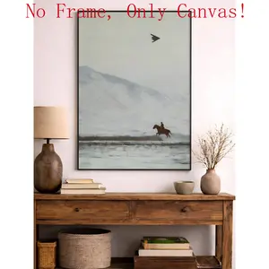 Unframed Unique Cowboy & B-2 Stealth Bomber Wall Art, American Western Mountain Landscape Canvas Print, Snowy Mountain Landscape Decor,Masculine Home Decor Poster