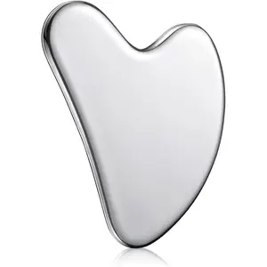 Nuanchu Stainless Steel Gua Sha Facial Tools, Face Care Instrument, Metal Guasha Tool for Face Body Jawline Shaper, Double Chin Reducer, Puffiness Reducing, Lymphatic Drainage Massager Skin Care Gift with Pouch(Silver)