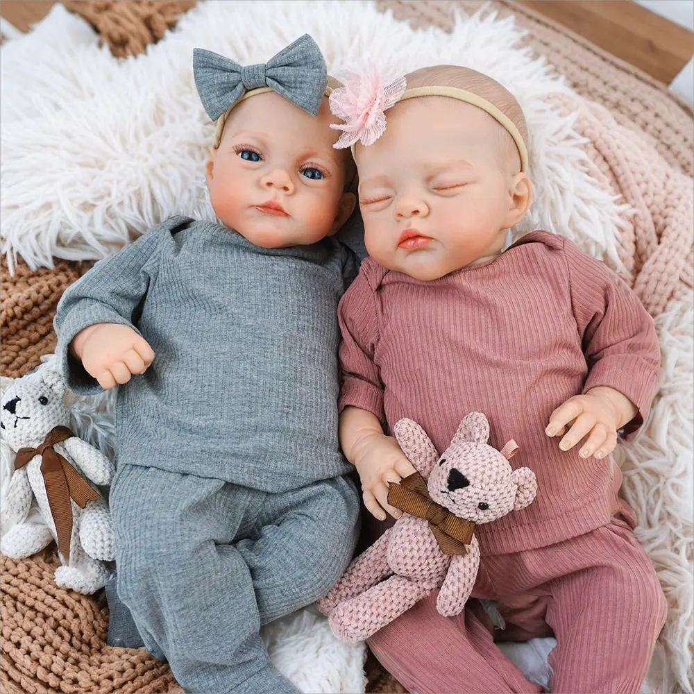 Reborn Baby Dolls 19 Inch 48cm Handmade Twins Realistic Newborn Baby Doll with Soft Cloth Body Lifelike Baby Girl Boy Dolls That Look Real with Magnet Pacifier