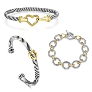 Mytys Cable Chain Link Bracelet Two Tone Circles Wire Bangle Designer Inspired Classic Jewelry Gift Stainless Steel Wrist Adjustable Cuff For Women