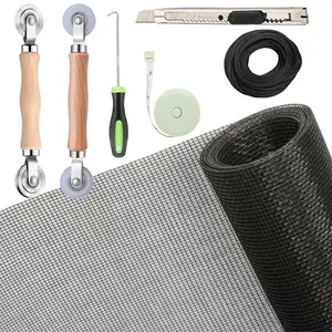 Window & Sliding Screen Door Repair Kit – 48"x118" Charcoal Fiberglass Mesh Replacement Roll with Rolling Tool, Hook, Ruler, Cutter & Spline for DIY Window Screen Fix