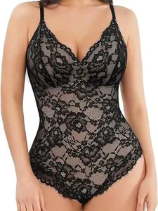 Shapewear Bodysuit V Neck Tummy Control Backless Lace Tank Tops Sleeveless Thong Bodysuit