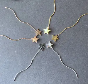 PAIR of Surgical Steel Star and Wave Bar Dangle Threader Earrings Chain 20g