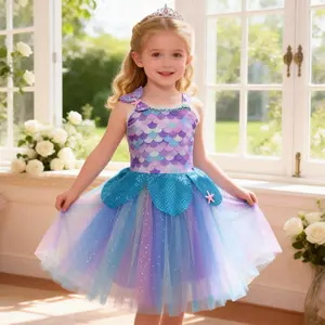Magical Mermaid Princess Dress for Girls | Sparkle Tulle Birthday Party Costume with Seashell & Starfish Details