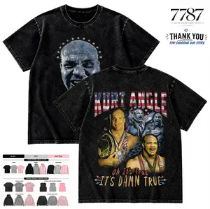7787 Clothing Menswear Kurt Angle It’s Damn True Wrestling Graphic Washed T-Shirt Vintage Streetwear Oversized Casual Apparel