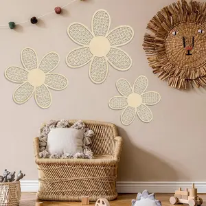 Wooden Daisy Wall Decor Set, Cream Floral Background Hanging Piece, Room Baby Room Home Decoration, Wooden Wall Art, Home Decor Ornaments