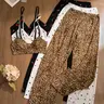 Women's Leopard/Heart/Cherry Print Comfortable Fitted Underwear Sets, Lingerie Bralette & Long Pants Set, Casual Fashion All Seasons Wear