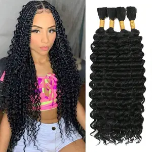 Human Braiding Hair for Boho Braids Human 110g Curly Boho Hair for Braiding Knotless 12A Deep Wave Bulk Bohemian Natural Color