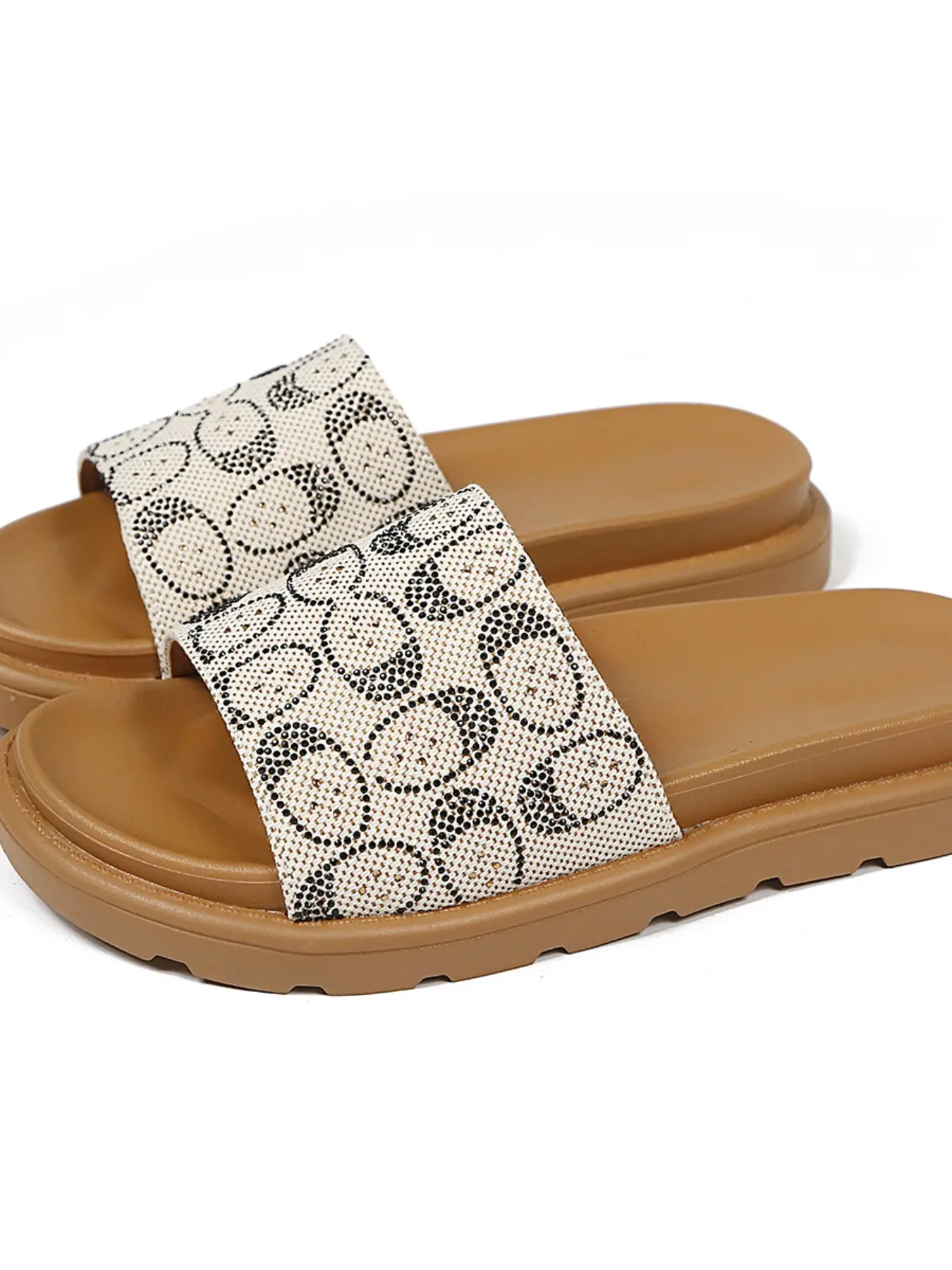 Summer New Versatile Beach Casual Simple Rhinestone Flat Sandals, Women's Slip-On Square Toe Slippers, Outdoor Wear, Voyage Slide Sandal, Holiday Sandals