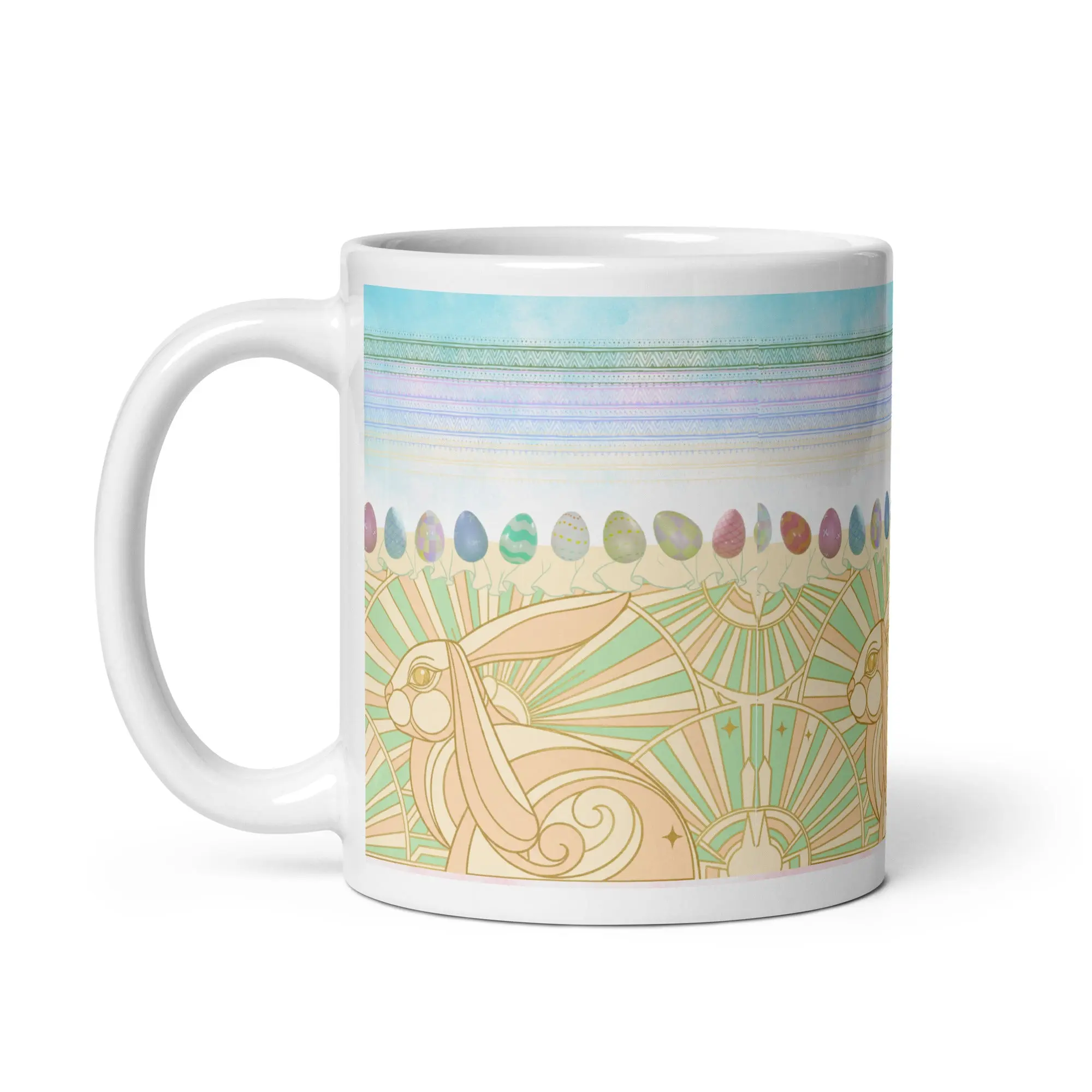 Art Deco Easter Bunny Mug - Pastel Eggs Ceramic Coffee Mug | 11oz/15oz/20oz