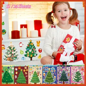24 Sheets/12 Sheets Christmas Tree Party Children Stickers, 12 Christmas Decorations Fun Christmas Games, DIY Stickers, Christmas Gifts