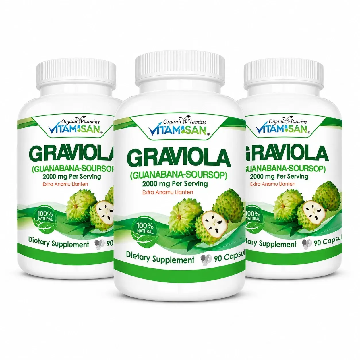 Natural Soursop Graviola Dietary Supplement Capsules with High-Potency Leaf & Fruit Extract, 270-Count Prop 65 Safe Natural Ingredients Bottle