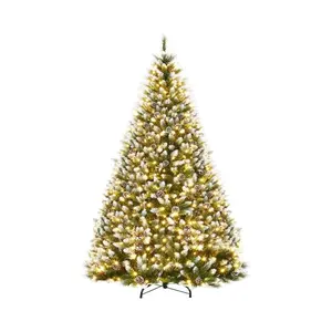 6 ft Pre-Decorated Magical Round Top Lighted Artificial Holiday Tree Set, Partially Flocked with 748 Branch Tips, 250 LEDs, Pinecones, Metal Stand for Cones Christmas Decor, Light-Up Christmas Decor