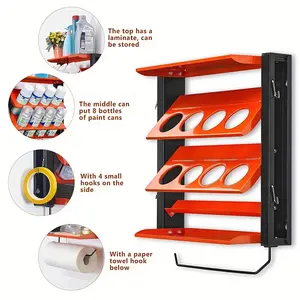 Wall Mount Spray Paint Can Holder, Heavy Duty Metal Paint Can Storage Rack for Garage, Shop Paint Can Holder, Holds Up to 100Lbs Adjustable Standing Shelf Organiser