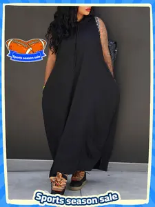 Women's Solid Drawstring Hooded Dress, Casual Sleeveless Long Dress for Summer, Women's Clothing for Daily Wear