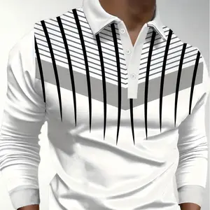 Men's digital printed long sleeved button up shirt Casual Collared Menswear