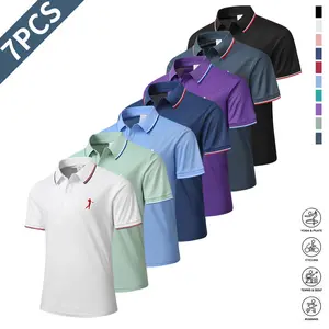 7 Pack Summer Collared Men's Polos Solid Color Short Sleeve Multi-Color Golf Shirts Workwear Casual Sportswear Mens Tops