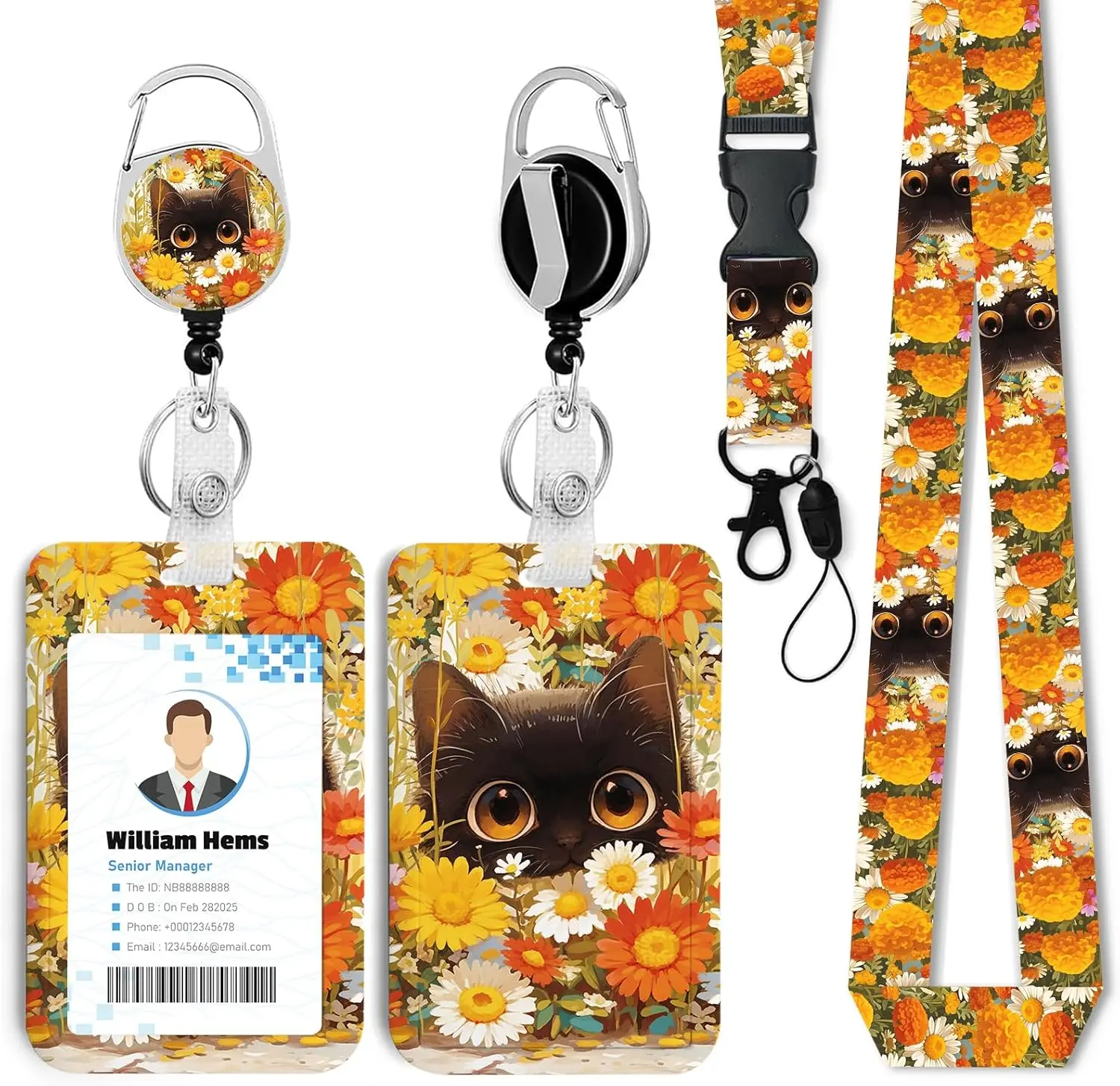 Hiding in  ID Badge Holder with Breakaway Lanyard &Heavy Duty Retractable Reel-360Rotating Carabiner  for Women Students,Teachers, , Office Use 3
