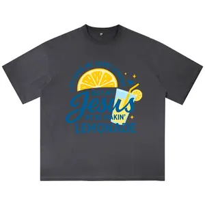 Holafish Unisex JesusLemonade Graphic Tee, Vintage Dirty Wash Oversized Heavy Cotton Relaxed Fit T-Shirt