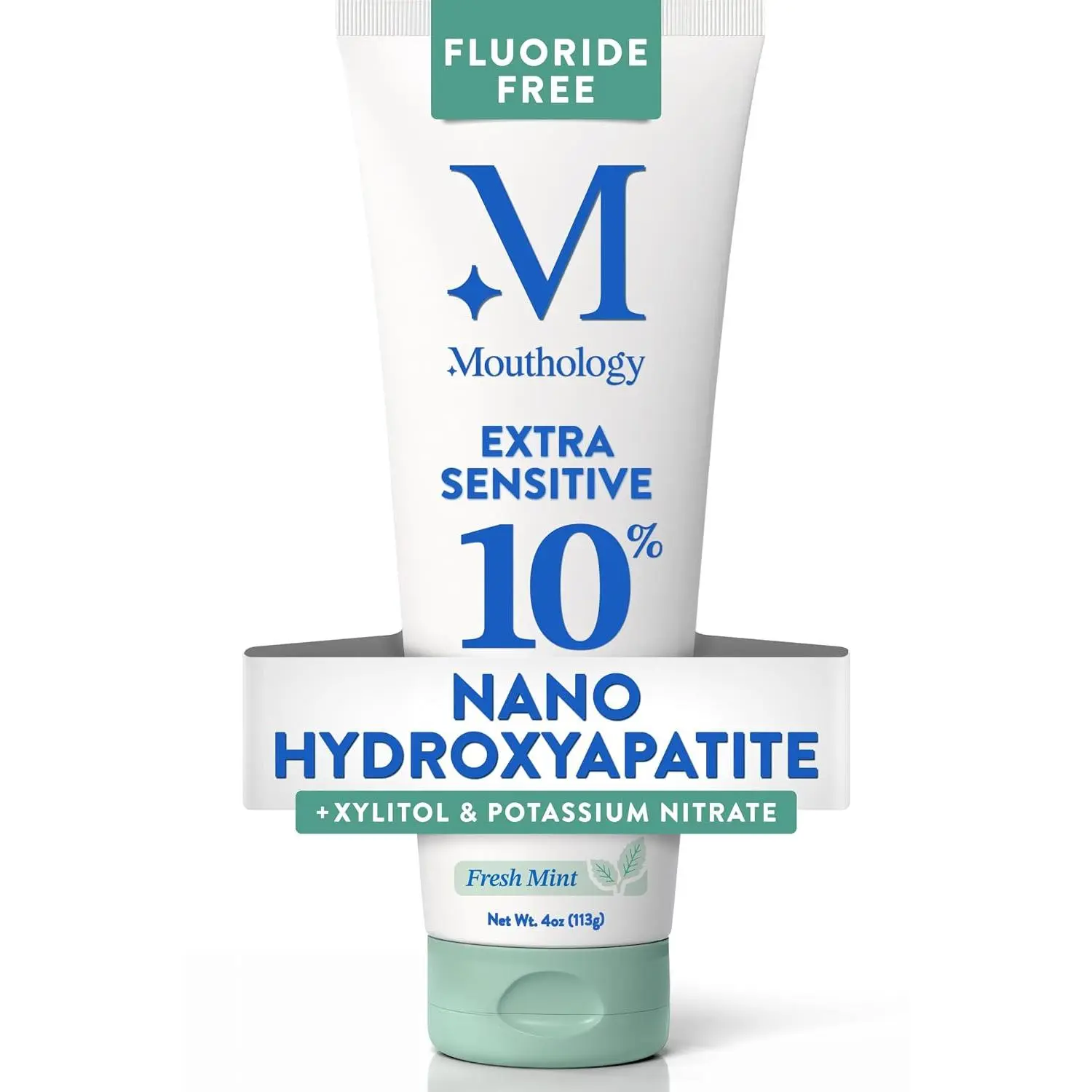 Mouthology 10% Nano Hydroxyapatite Toothpaste Fluoride Free, Whitening*, Rod Shaped nHA, Xylitol Toothpaste for Adults, Enamel Care*, Sensitive Teeth*, SLS Free, Mint 4oz (USA Made) Package May Vary