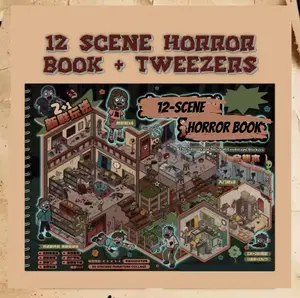 12 Extra-Large 3D Isometric Horror Kawaii Scene Sticker Book – Reusable Waterproof PET DIY Diorama Stickers for Scrapbooking & Creative Journaling